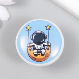 Фурнитура для шкатулки, ручка «Космонавт на качелях», керамика, металл, 3.8×3.8 см