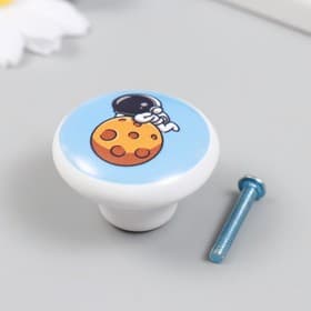 Фурнитура для шкатулки, ручка «Космонавт на метеорите», керамика, металл, 3.8×3.8 см