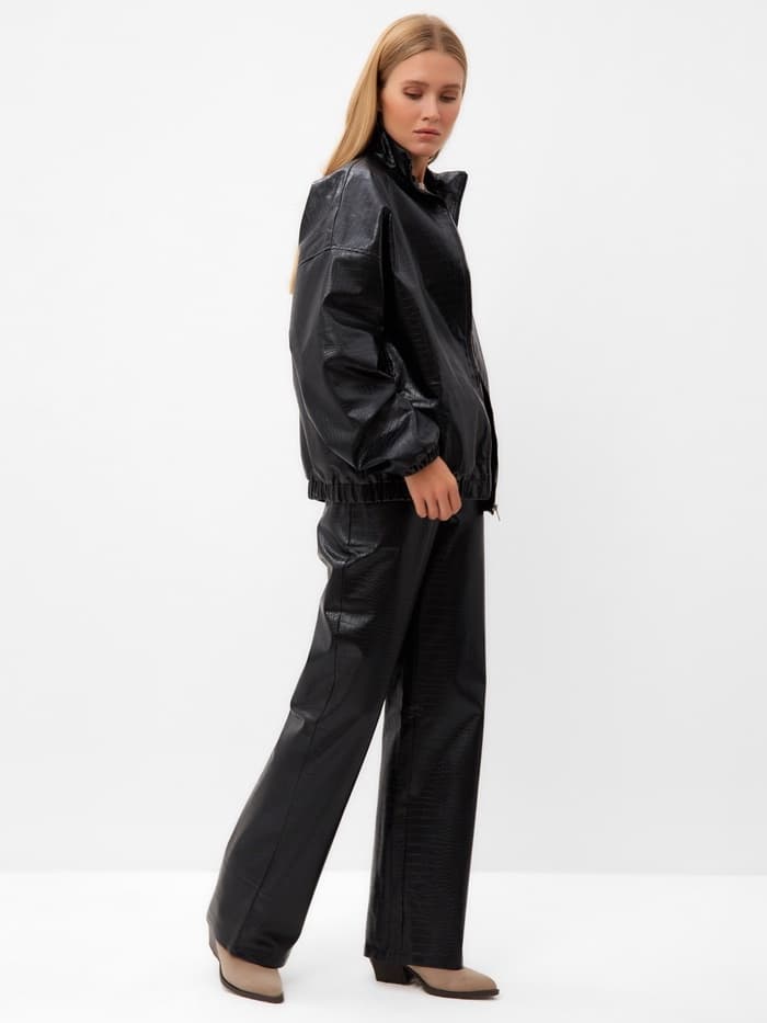 Жакет женский демисезонный MINAKU: Eco leather, чёрный, размер 44