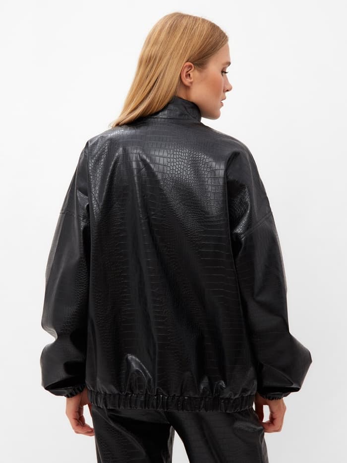 Жакет женский демисезонный MINAKU: Eco leather, чёрный, размер 44