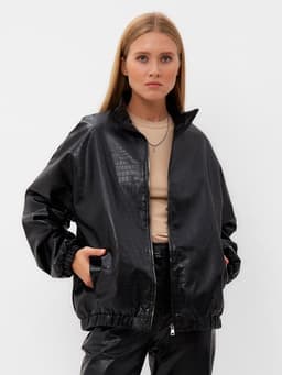 Жакет женский демисезонный MINAKU: Eco leather, чёрный, размер 46