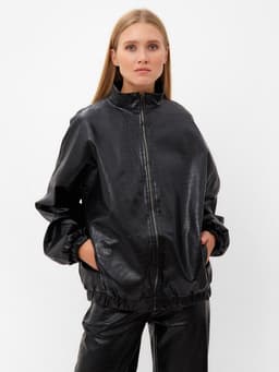 Жакет женский демисезонный MINAKU: Eco leather, чёрный, размер 46