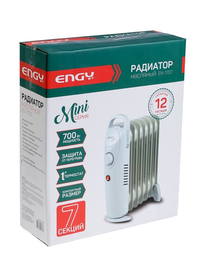 Обогреватель масляный ENGY EN-1707, 7 секций, напольный, 700 Вт, 7 м², белый