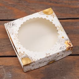 Коробка подарочная новогодняя, складная, с окном «Золотой Новый год» 11.5×11.5×3.2 см