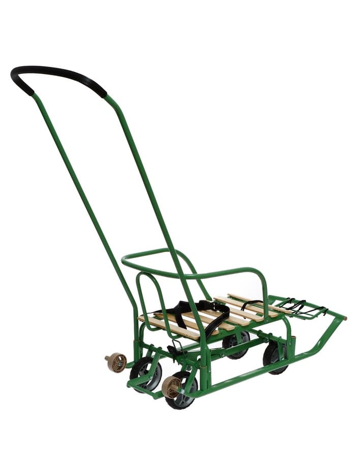 Санки детские с колёсами Nika Kids «Тимка 5 универсал», с ручкой, оливковые