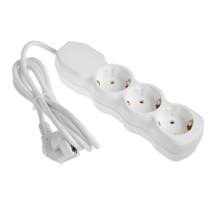 Удлинитель Luazon Lighting ECO, 3 розетки, 1.7 м, 16 А, 3500 Вт, ПВС 3×1 мм2, с заземлением