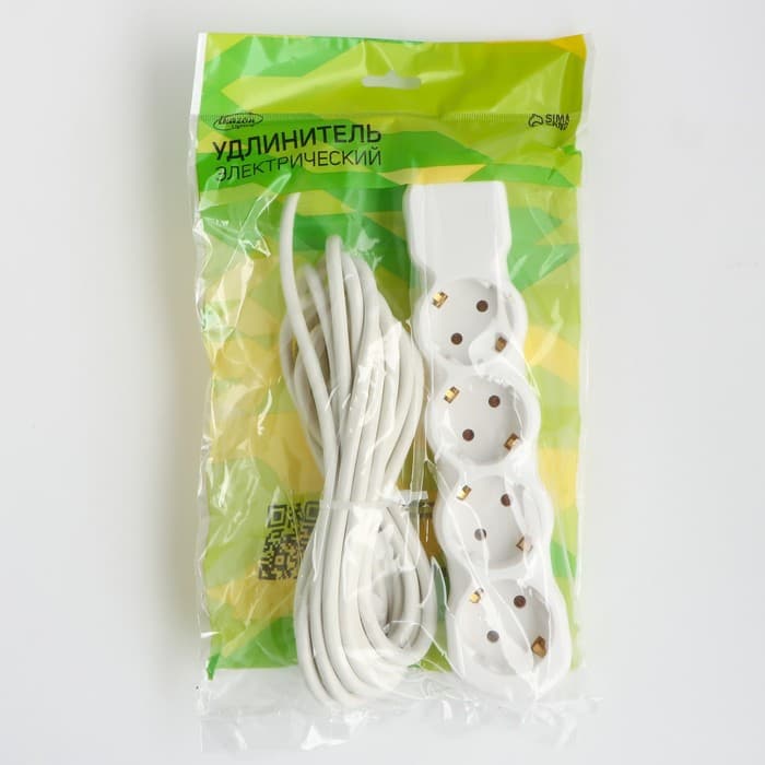 Удлинитель Luazon Lighting ECO, 4 розетки, 4.5 м, 16 А, 3500 Вт, ПВС 3×1 мм2, с заземлением