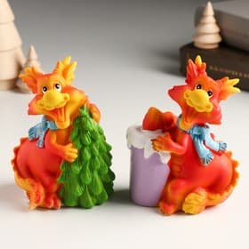 Копилка для денег «Рыжий дракон в шарфике с ёлочкой, мороженым», полистоун, 7.5×6×10 см, МИКС