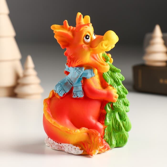 Копилка для денег «Рыжий дракон в шарфике с ёлочкой, мороженым», полистоун, 7.5×6×10 см, МИКС