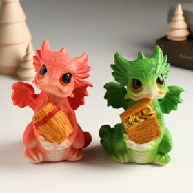 Копилка для денег «Дракоша с большими глазами с бочкой/сундуком», полистоун, 7×7×10.5 см, МИКС