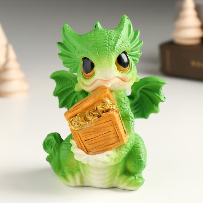 Копилка для денег «Дракоша с большими глазами с бочкой/сундуком», полистоун, 7×7×10.5 см, МИКС