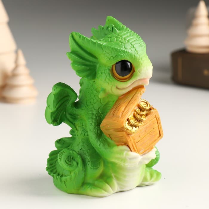 Копилка для денег «Дракоша с большими глазами с бочкой/сундуком», полистоун, 7×7×10.5 см, МИКС