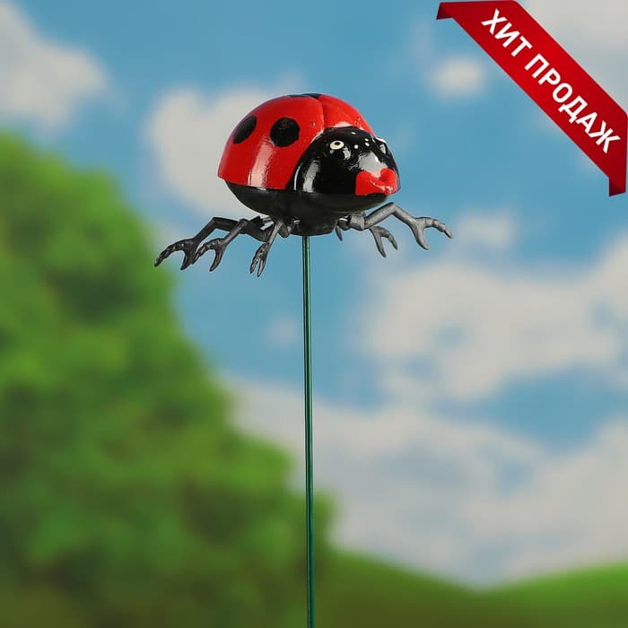 Штекер садовый «Божья коровка дайтон», 6×5 см, h=30 см, белый, Greengo