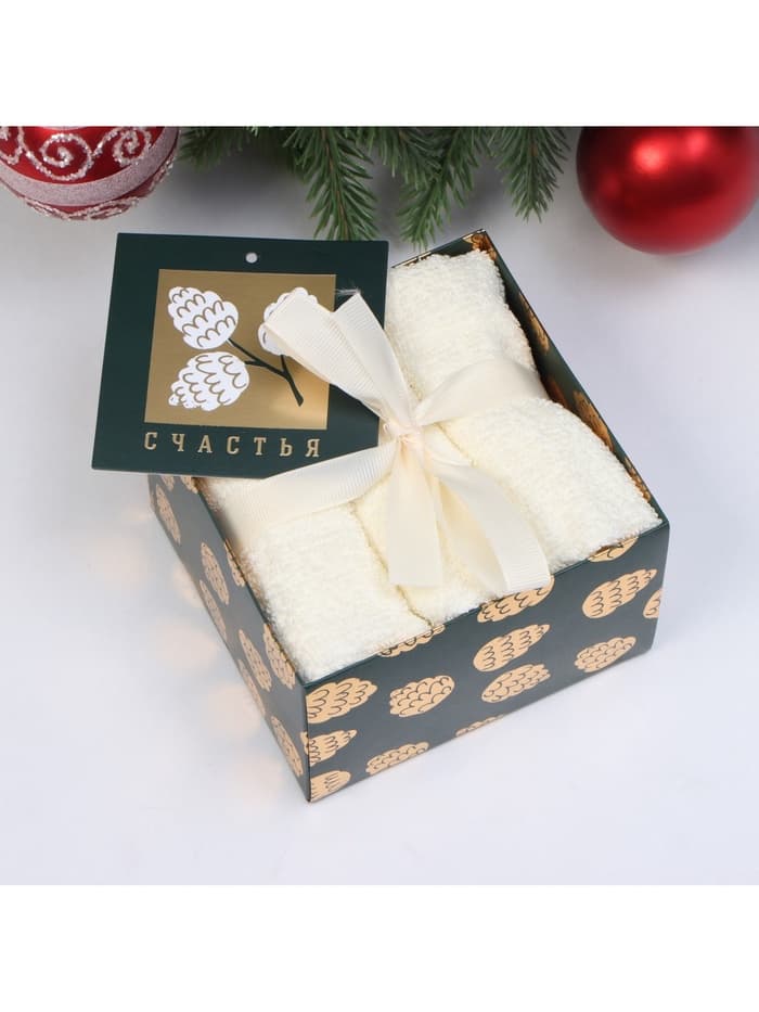 Полотенца махровые «Этель. Счастья», 30×30 см - 3 шт., хлопок 100%