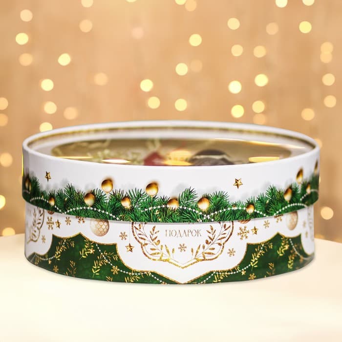 Коробка подарочная новогодняя с окном «Новогодний подарок» 21×21×8 см