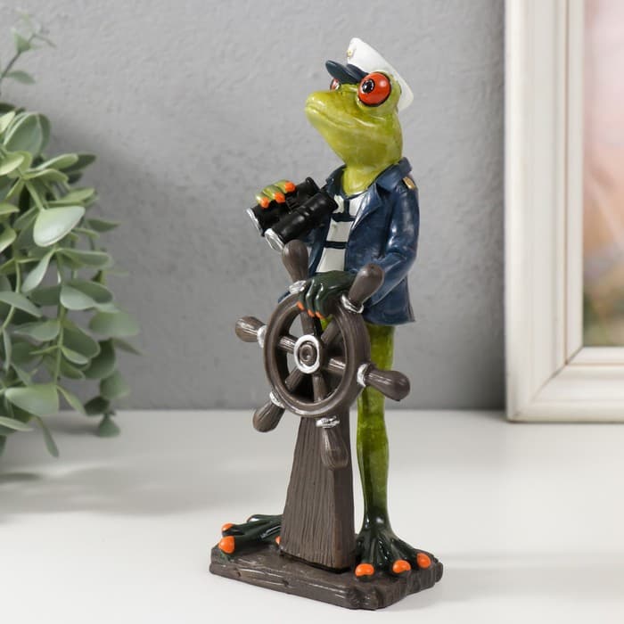 Фигурка полистоун лак «Лягушонок капитан корабля», 6×8×19 см