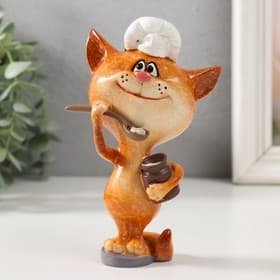 Фигурка полистоун лак «Котик-повар с кашей в горшочке», 8.2×7×14.3 см