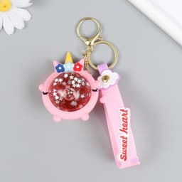 Брелок для ключей на кольце «Шарик-единорожка», резина, с браслетом и карабином, розовый, 4×6×7.4 см