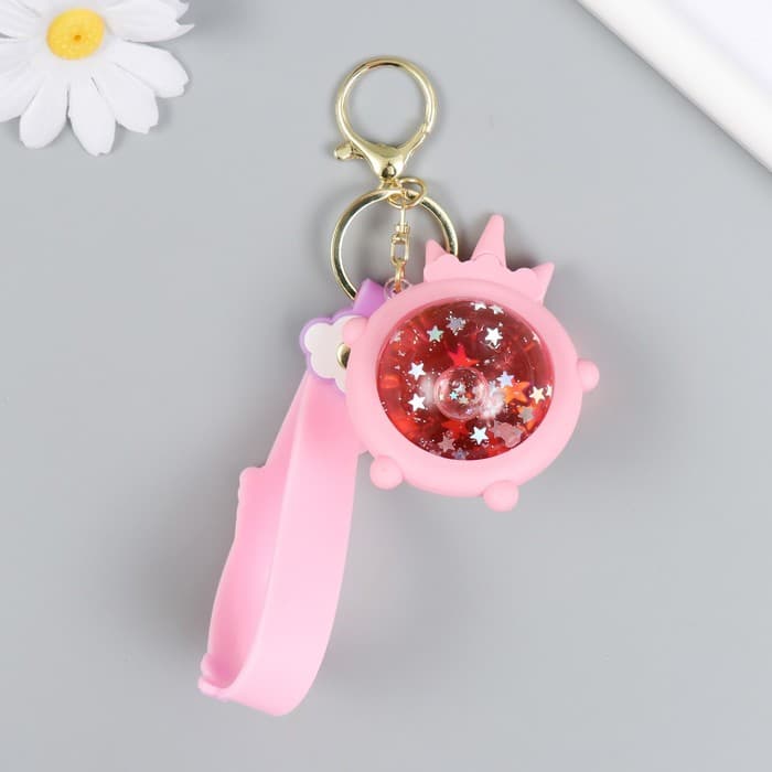 Брелок для ключей на кольце «Шарик-единорожка», резина, с браслетом и карабином, розовый, 4×6×7.4 см