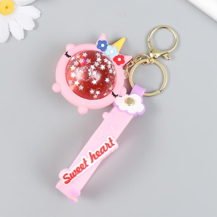 Брелок для ключей на кольце «Шарик-единорожка», резина, с браслетом и карабином, розовый, 4×6×7.4 см