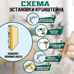 Кронштейн складной для столов и полок ТУНДРА, 2 шт., длина 250 мм, сталь черный