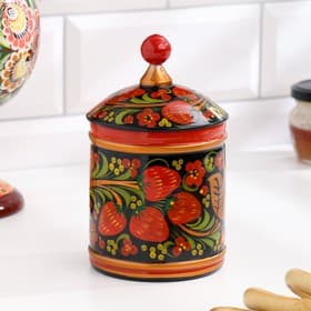 Банка для хранения сыпучих продуктов, кадочка, средняя, 9×14 см, дерево, хохлома, МИКС