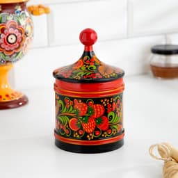 Банка для хранения сыпучих продуктов, кадочка, средняя, 9×14 см, дерево, хохлома, МИКС