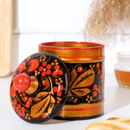 Банка для хранения сыпучих продуктов, кадочка, средняя, 9×14 см, дерево, хохлома, МИКС