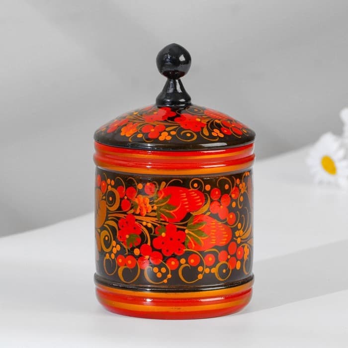 Банка для хранения сыпучих продуктов, кадочка, средняя, 9×14 см, дерево, хохлома, МИКС