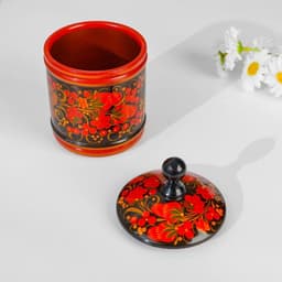 Банка для хранения сыпучих продуктов, кадочка, средняя, 9×14 см, дерево, хохлома, МИКС