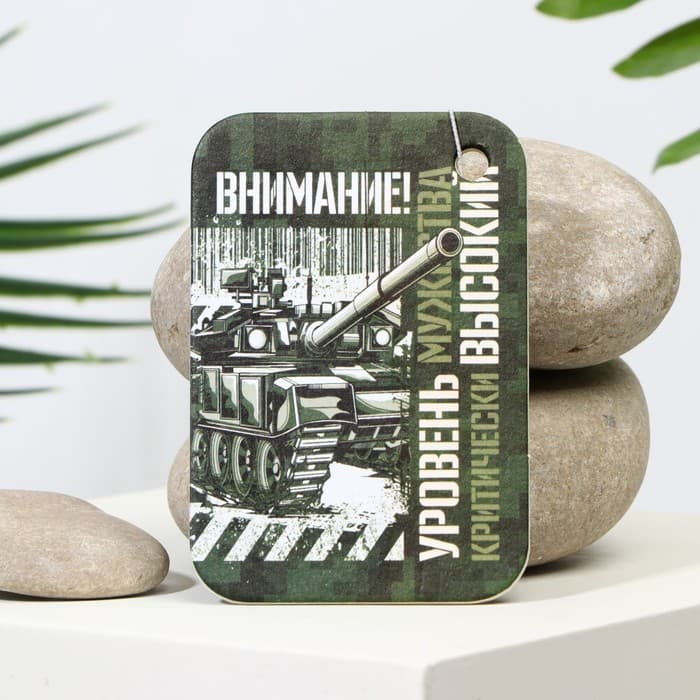 Ароматизатор в автомобиль на 23 Февраля «Внимание! Уровень мужества», аромат: цитрус