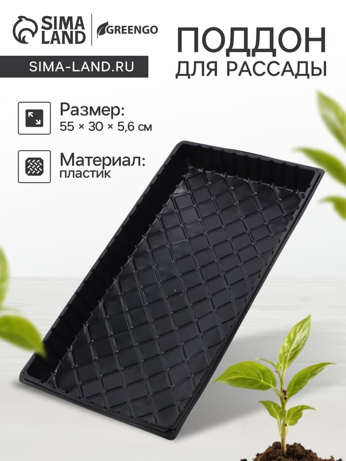 Поддон для рассады, 55×30×5.6 см, пластик, чёрный, дно МИКС, Greengo