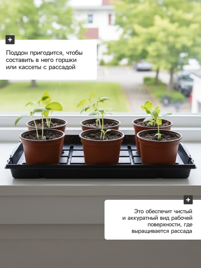 Поддон для рассады, 55×30×5.6 см, пластик, чёрный, дно МИКС, Greengo