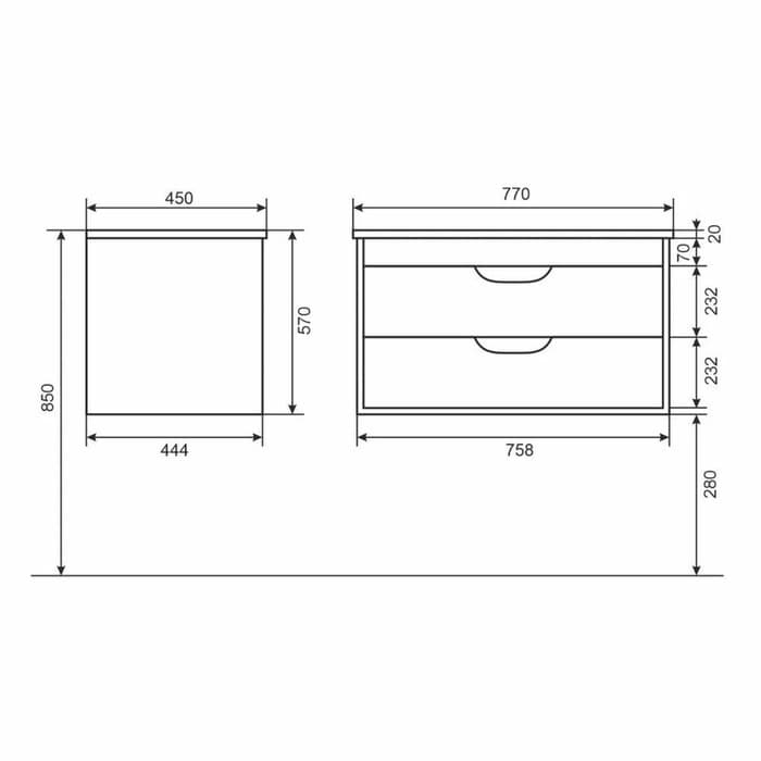 Тумба подвесная Uperwood, под раковину Uperwood Modul 80, цвет белый матовый/графит