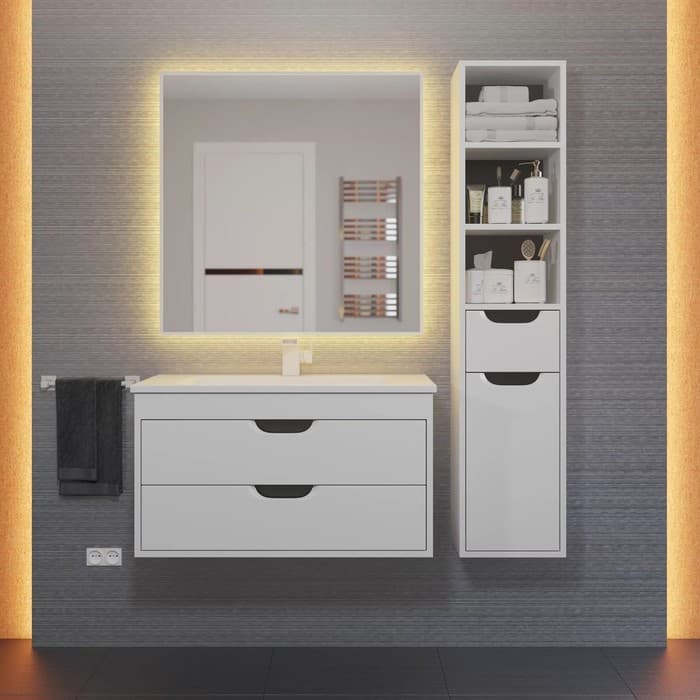 Тумба подвесная Uperwood, под раковину Uperwood Modul 80, цвет белый матовый/графит