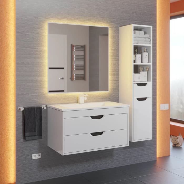 Тумба подвесная Uperwood, под раковину Uperwood Modul 80, цвет белый матовый/графит