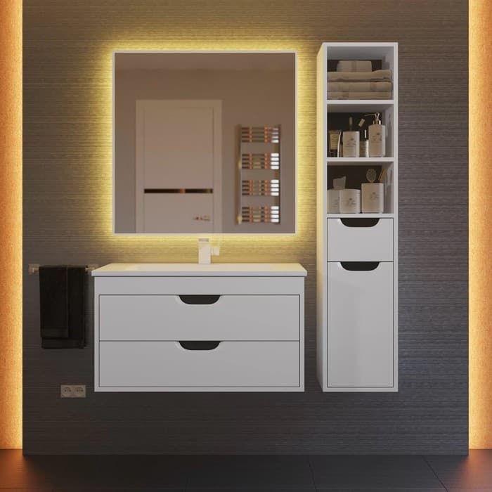 Тумба подвесная Uperwood, под раковину Uperwood Modul 80, цвет белый матовый/графит