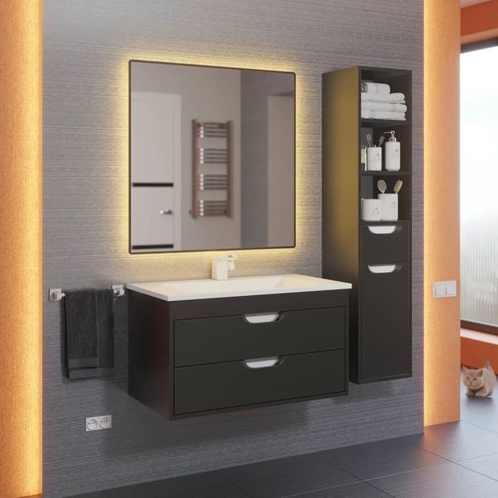 Тумба подвесная Uperwood, под раковину Uperwood Modul 80, цвет чёрный матовый