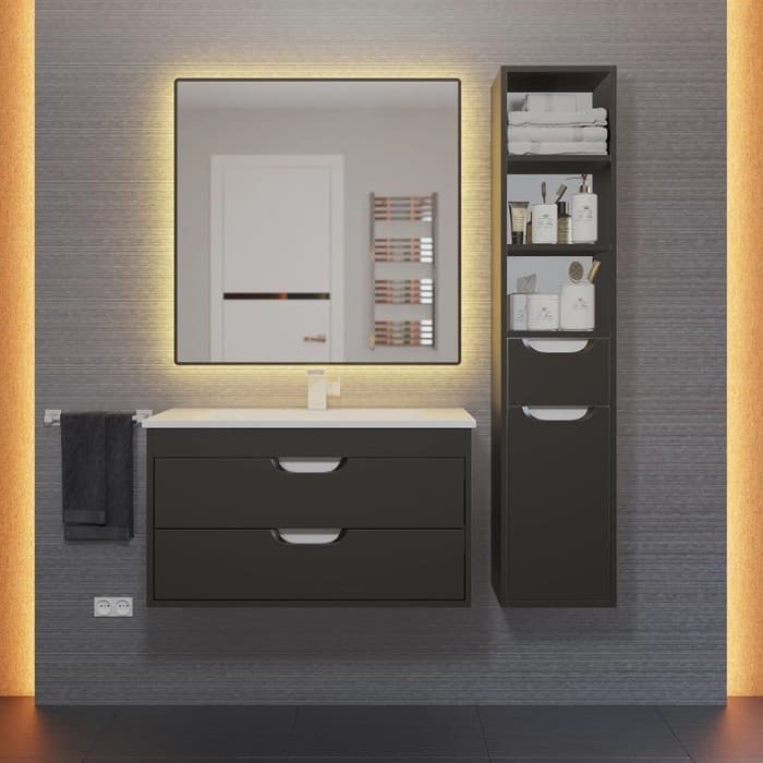 Тумба подвесная Uperwood, под раковину Uperwood Modul 80, цвет чёрный матовый