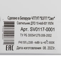 Светильник ДПО 10-4×8-001 УХЛ4, опал, 6500К, 3200 Лм, IP40
