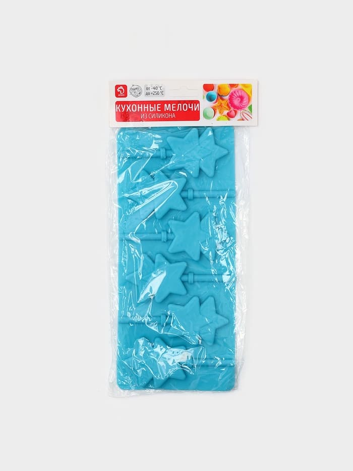 Форма для леденцов новогодний Доляна «Звёзды», силикон, 24×11×1 см, 6 ячеек (5.2×4 см), с палочками, МИКС