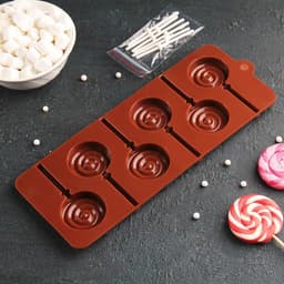 Форма для леденцов Доляна «Леденец», силикон, 9.5×24 см, 6 ячеек (8.2×3.9 см), с палочками, МИКС