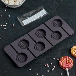 Форма для леденцов Доляна «Леденец», силикон, 9.5×24 см, 6 ячеек (8.2×3.9 см), с палочками, МИКС