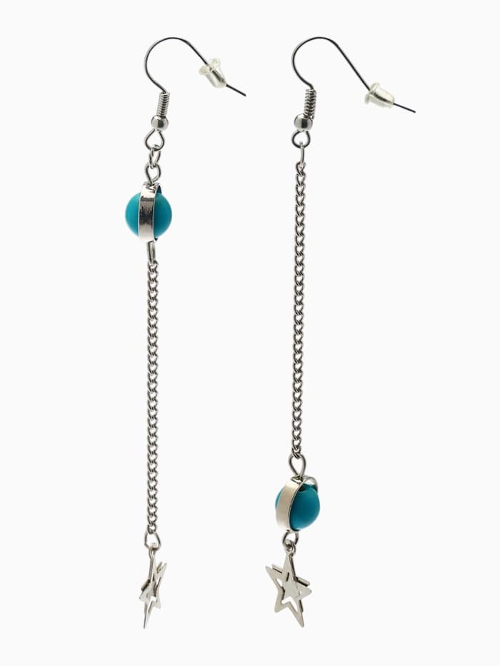 Серьги под натуральный камень «Звёзды», бирюза, голубые в серебре