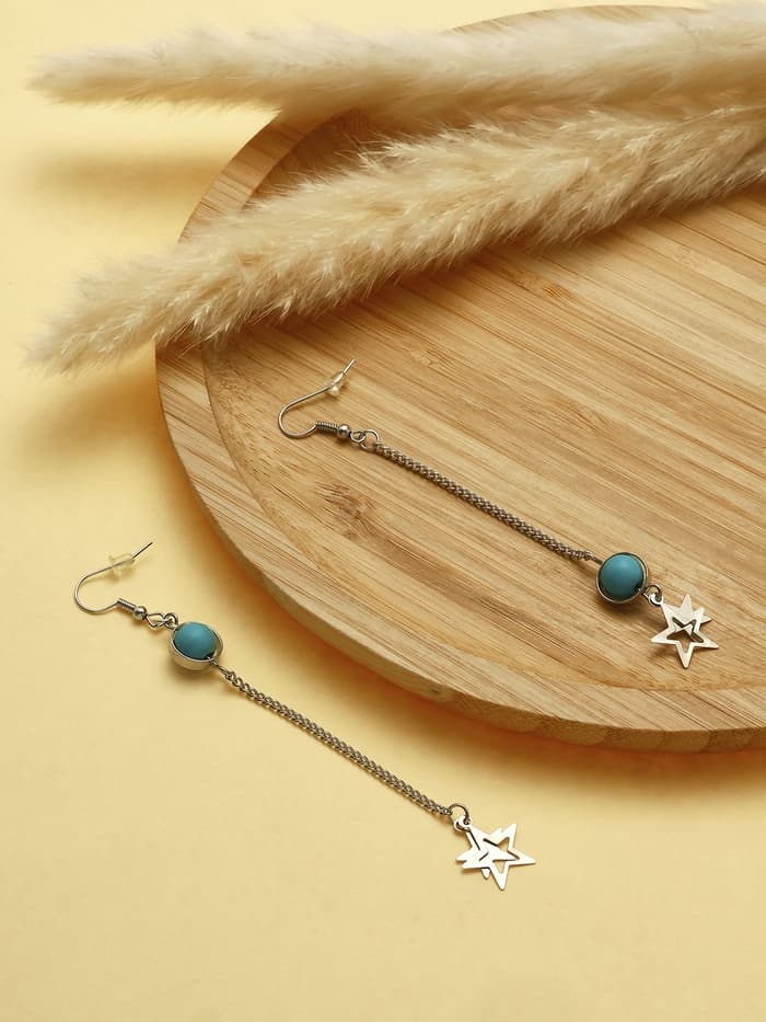 Серьги под натуральный камень «Звёзды», бирюза, голубые в серебре