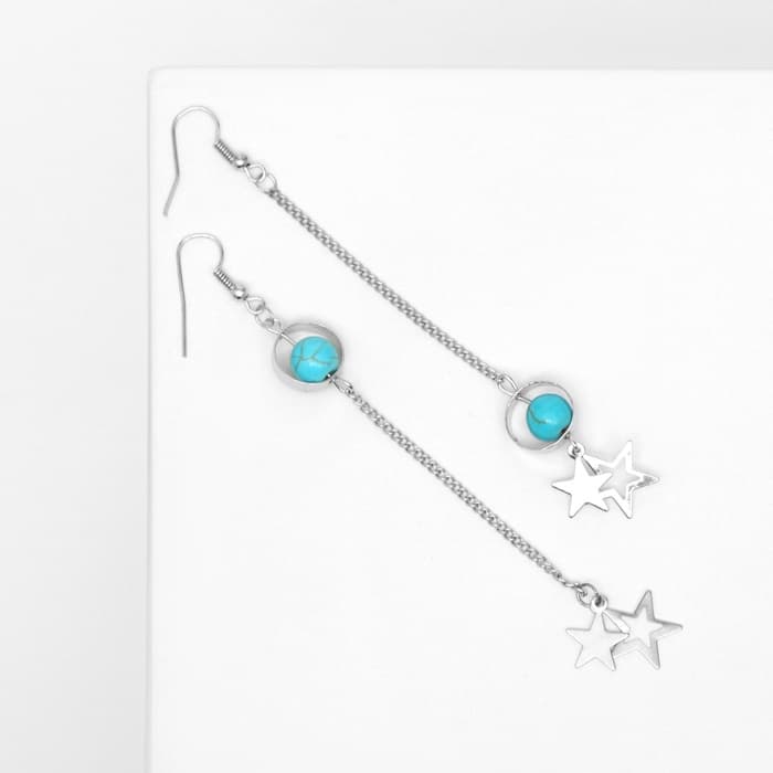 Серьги под натуральный камень «Звёзды», бирюза, голубые в серебре