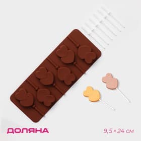 Форма для леденцов Доляна «Влюблённость», силикон, 9.5×24×1 см, 6 ячеек (4.2×3.3 см), с палочками, МИКС