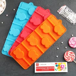 Форма для леденцов Доляна «Влюблённость», силикон, 9.5×24×1 см, 6 ячеек (4.2×3.3 см), с палочками, МИКС