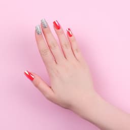 Накладные ногти, 24 шт., с клеевыми пластинами, форма мягкий квадрат, голографические, серебристые