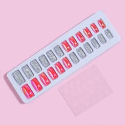 Накладные ногти, 24 шт., с клеевыми пластинами, форма мягкий квадрат, голографические, серебристые